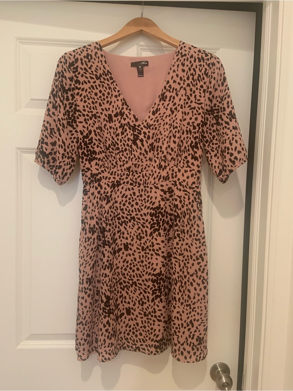 Aqua Blush Pink Leopard-Spot V-Neck Mini Dress